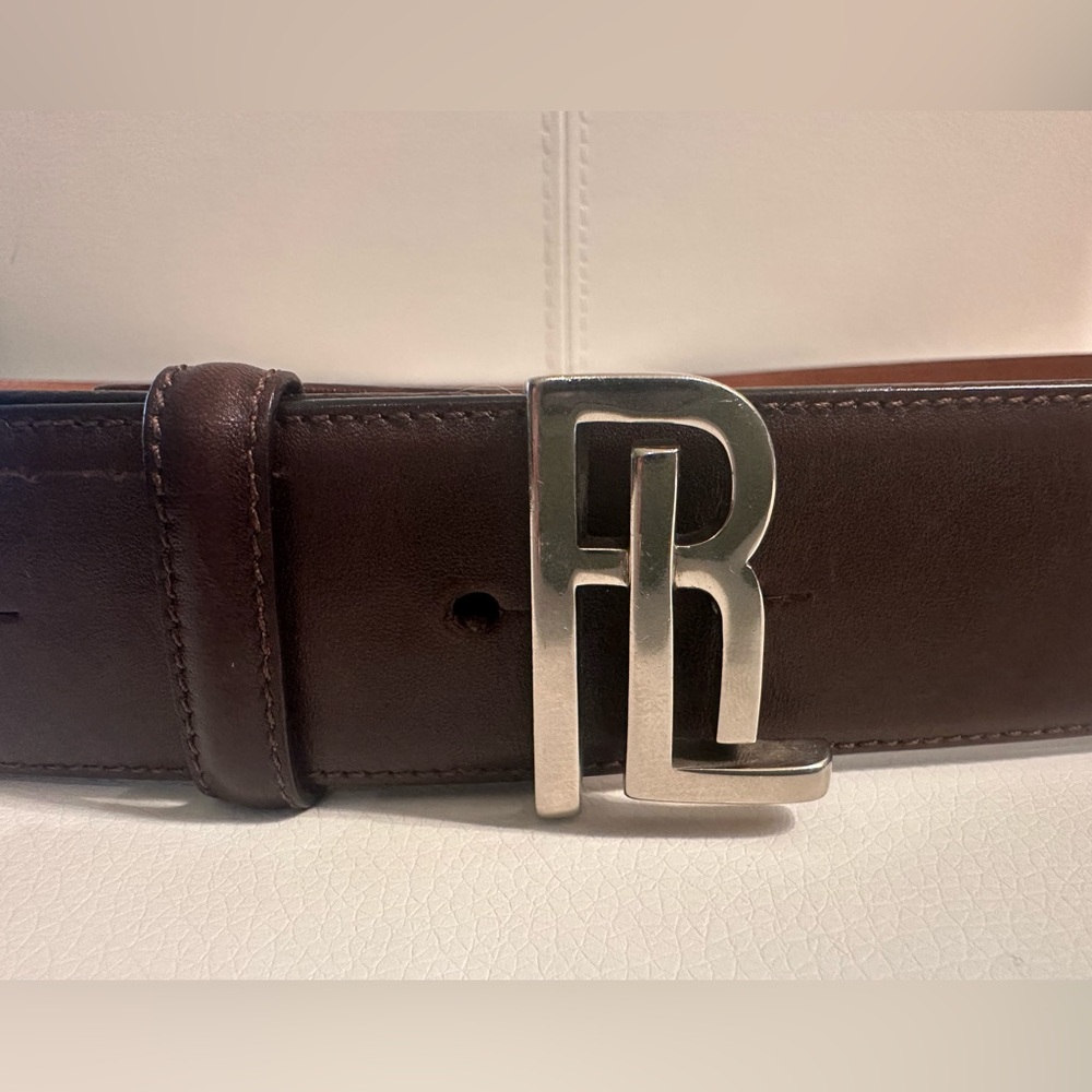 Ralph Lauren Men’s dark Brown Leather Belt with Silver RL Logo Buckle